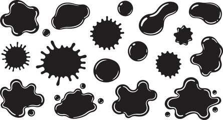 Black ink blots and drops collection, design elements vector illustration