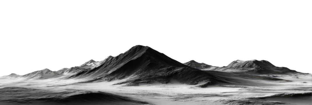 Gray-scale landscape of mountainous terrain