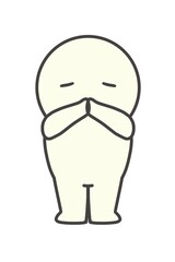 A simple full-length portrait of a person covering their mouth.