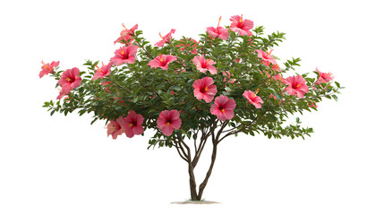 vibrant hibiscus plant bursting with pink flowers isolated on white background
