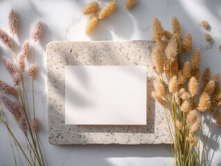 Card Mockup on Linen and Sand with Dried Plants