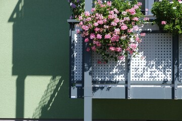 Balcony with flowers. City balcony in an apartment.
