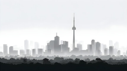 City skyscrapers skyline with foggy reflection silhouette vector illustration 