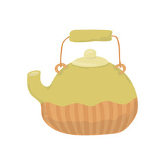 Tea ceremony vector illustration. Cute green teapot.