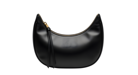 Crescent-shaped handbag with top zip, isolated on white background