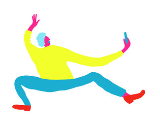 Person Taking Selfie in Squat Pose PNG, Colourful Social Media Illustration
