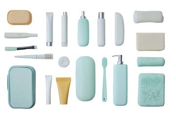 Personal travel size toiletries isolated on transparent background