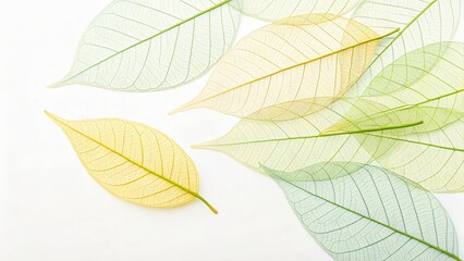 Transparent skeleton leaves in pastel colors translucent