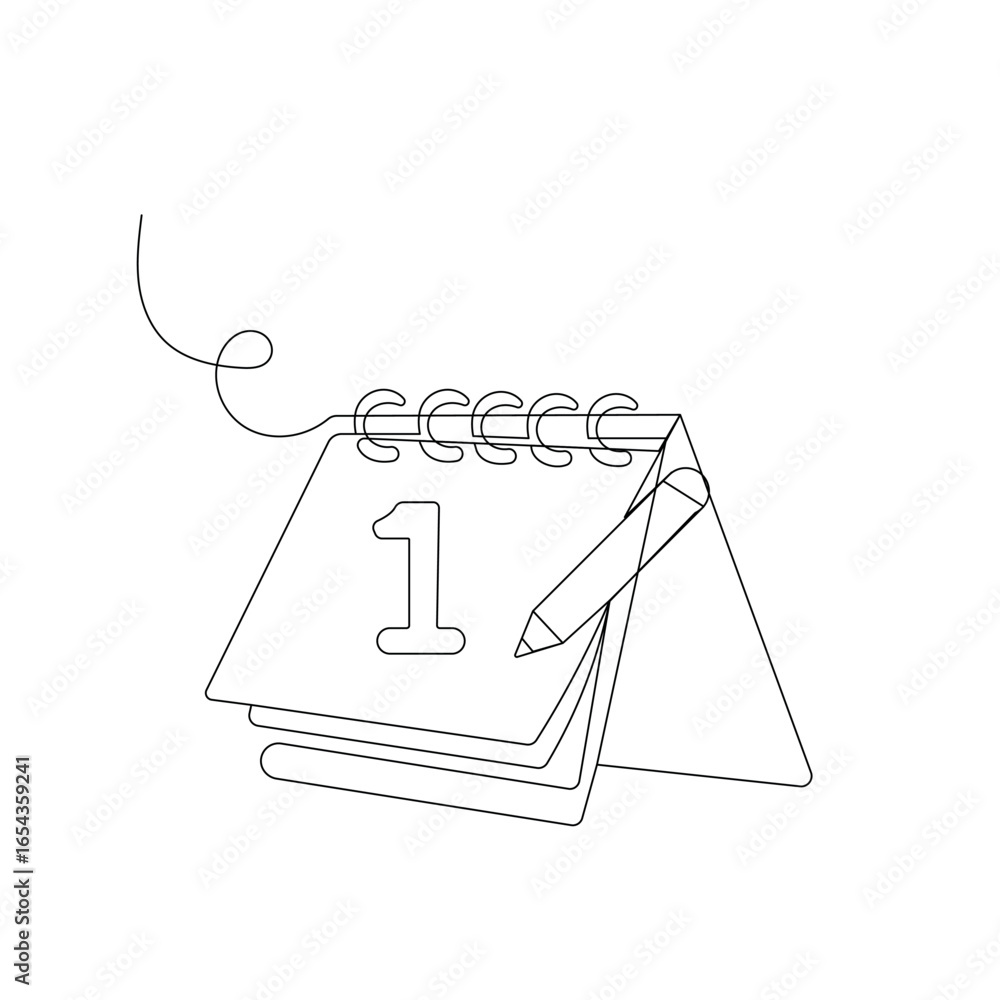 Poster table calendar single line art, continuous one line drawing of isolated outline vector icon