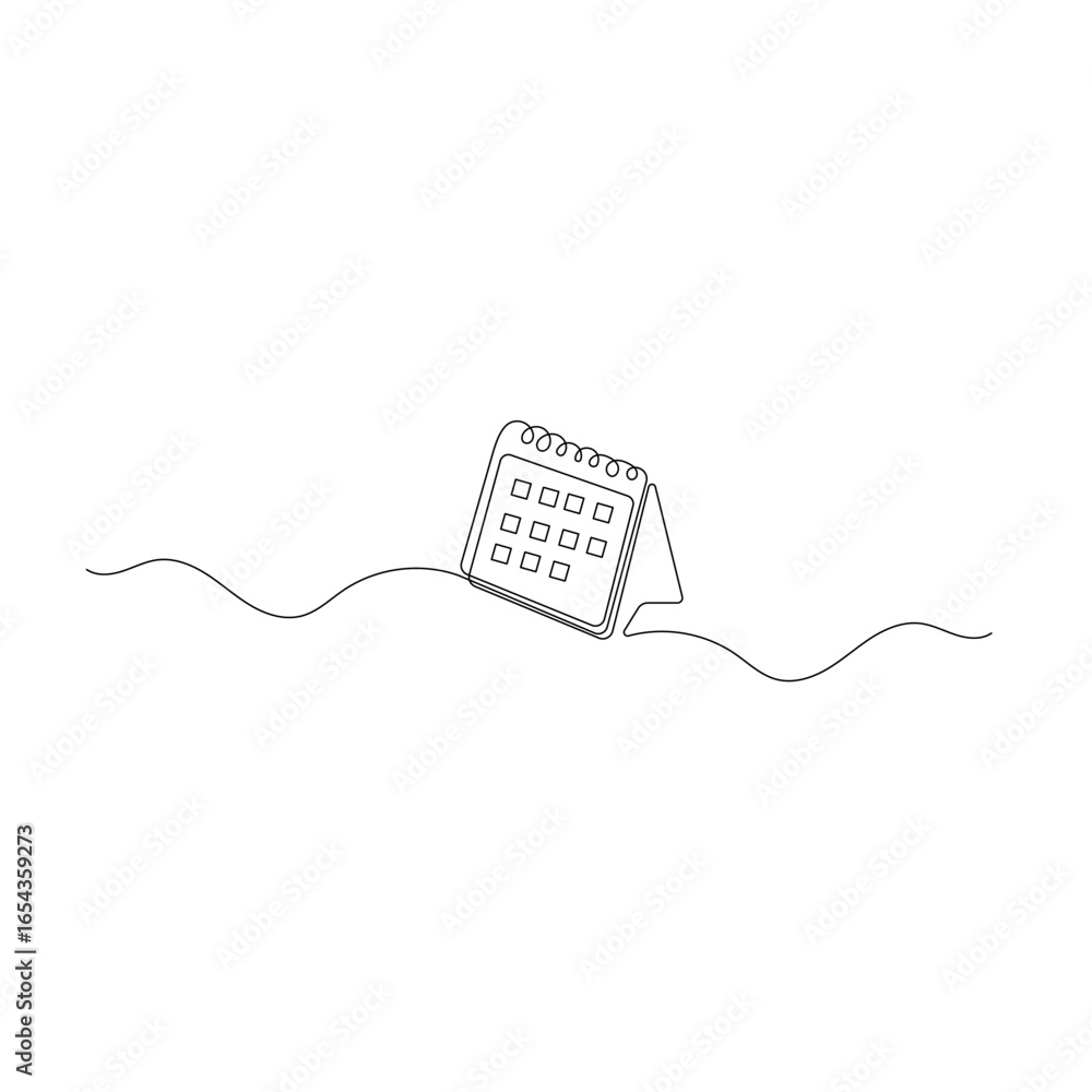 Poster table calendar single line art, continuous one line drawing of isolated outline vector icon