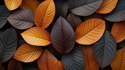 Fototapeta premium Autumn leaves in rich tones of orange, brown, and dark grey
