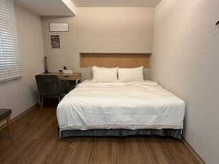 Modern Minimalist Bedroom Interior with Desk