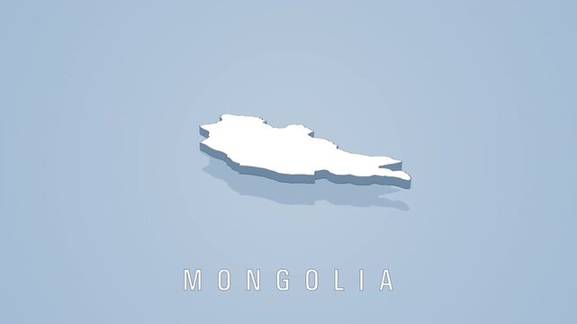 Rotating white 3d map of mongolia on blue background