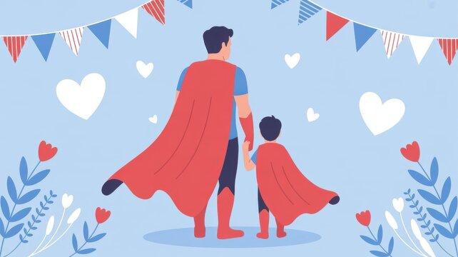 Father and son superheroes together celebrating family love and strength