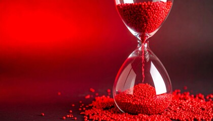Dramatic hourglass with flowing red granules symbolizing the passage of time, urgency, and deadlines on a dark background.