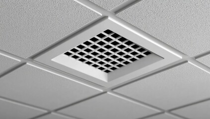 White ceiling vent, square grid, on light gray tiles