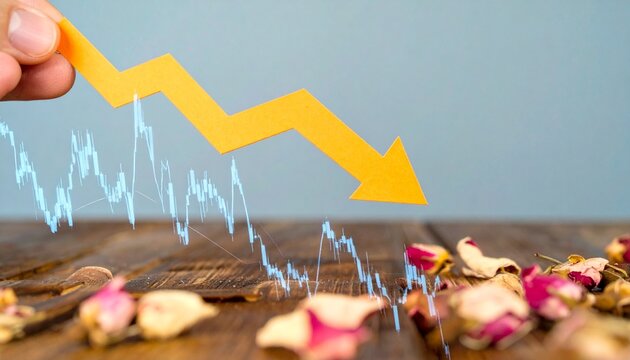 Visualizing the concept of decline a downward arrow and graph show economic downturn, market challenges, and business performance drop, symbolizing setbacks. - Powered by Adobe