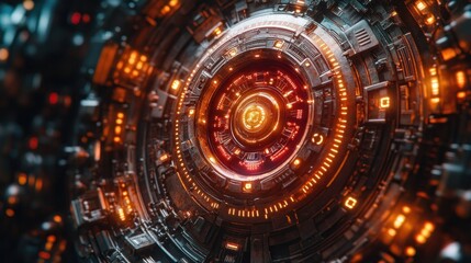 Fototapeta premium Complex, glowing, circular, tech