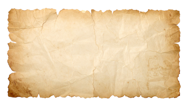 PNG antique old paper texture with torn ripped jagged edges, featuring a vintage worn and faded parchment surface, perfect for backgrounds, scrapbooking, invitations, digital design, artistic projects