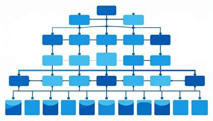Hierarchical Structure with Blue Blocks and Connections A Visual Representation of Data Flow