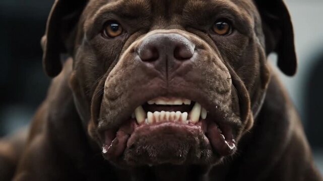 Aggressive dog baring teeth and growling dangerously
