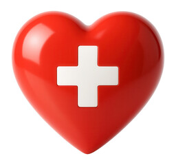 Obraz premium 3D rendered red heart with a white medical cross symbol.
