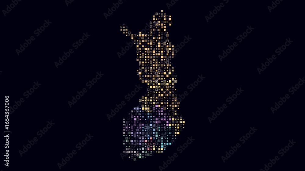 Poster finland map animation. shape of the country with pulsating colored dots. small size square blocks. d