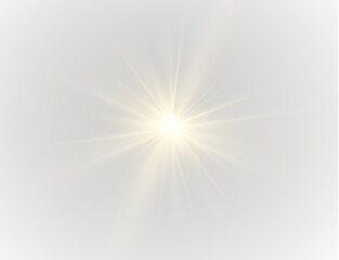 Obraz premium PNG radiant sun with magical flash and gold glow effect featuring explosion spark, violet lens flare, isolated spot, and science-inspired rays for background or object highlight design