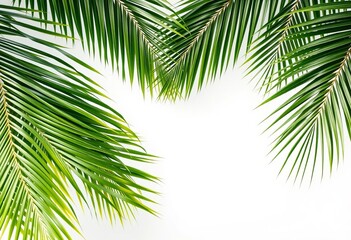 Fototapeta premium Lush green palm fronds form a natural border against a clean backdrop, design, plant