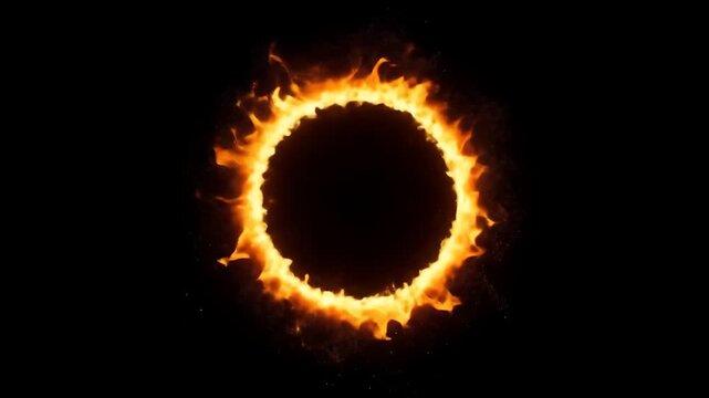 Burning Circle Frame of Fire on Black Background Animation Footage