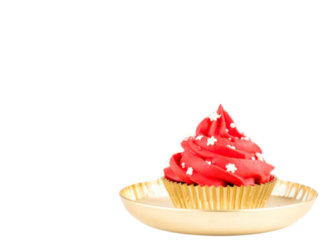 Christmas Cupcake with Red Frosting Swirl and Candy Cane Decoration, Isolated on Transparent Background PNG