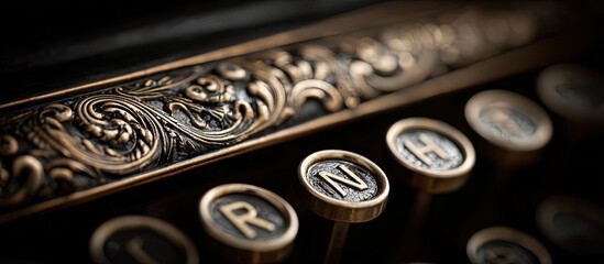 Close-up of ornate antique typewriter keys