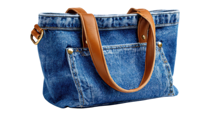 Denim Bag with Leather Handle: A fashionable denim bag with a stylish leather handle. Its color palette makes it the perfect everyday accessory, versatile enough to complete any ensemble.