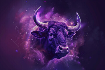 Naklejka premium Concept of Taurus zodiac sign symbol, abstract vivid composition consists of fictional unreal fantastic vision on background