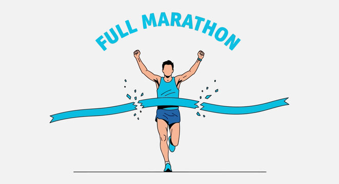 Runner crossing the finish line achieving accomplishment in a marathon victory