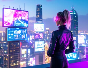 &bdquo;Cyberpunk fashion and futuristic urban lifestyle with neon lights and high-tech clothing.&ldquo;