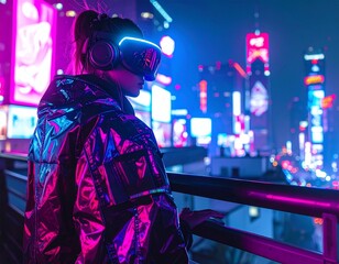 &bdquo;Cyberpunk fashion and futuristic urban lifestyle with neon lights and high-tech clothing.&ldquo;