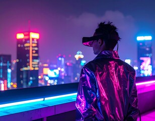 &bdquo;Cyberpunk fashion and futuristic urban lifestyle with neon lights and high-tech clothing.&ldquo;