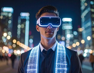 &bdquo;Cyberpunk fashion and futuristic urban lifestyle with neon lights and high-tech clothing.&ldquo;