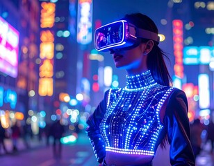 &bdquo;Cyberpunk fashion and futuristic urban lifestyle with neon lights and high-tech clothing.&ldquo;