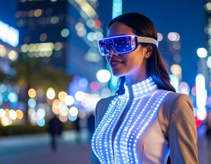 &bdquo;Cyberpunk fashion and futuristic urban lifestyle with neon lights and high-tech clothing.&ldquo;