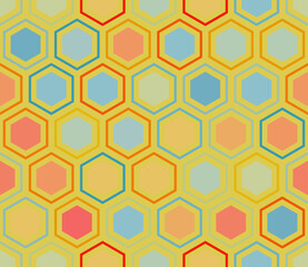 Tileable hexagon pattern. Hexagon mosaic background with inner solid cells. Large honeycomb cells. Multiple tones color palette. Seamless pattern. Tileable vector illustration.