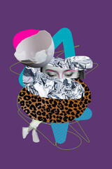 Sketch template design photo collage of applique flyer crazy illustration element lady eyes legs...