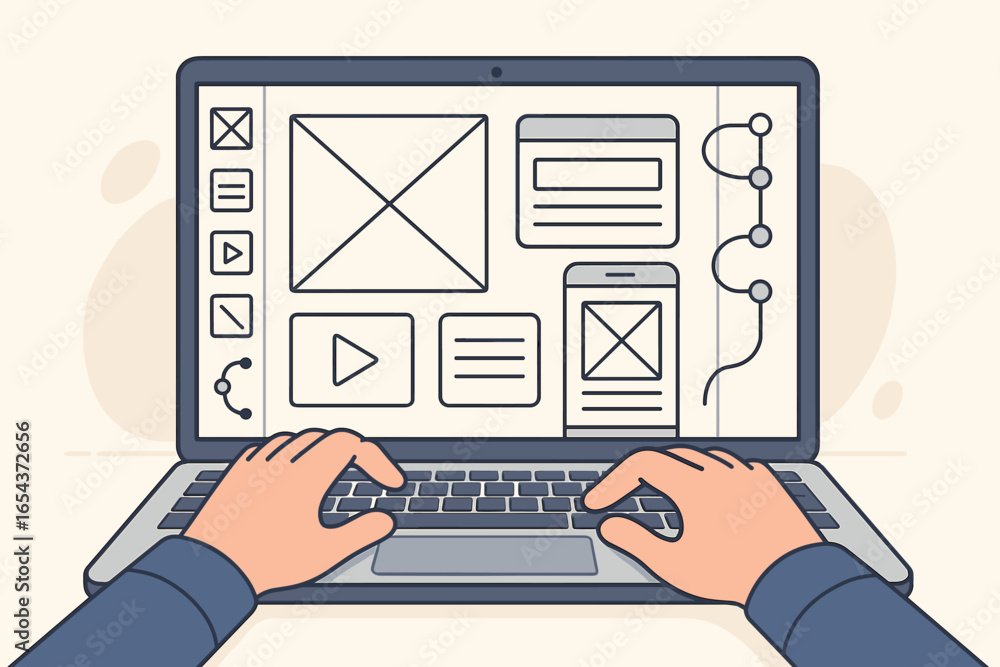 Fototapete ux ui designer at work creating a website or mobile app wireframe. prototyping and testing user inte