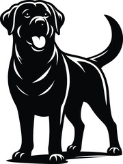 Happy Labrador Dog Silhouette – Black and White Vector Illustration