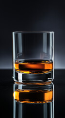 Empty whiskey glass on neutral background, minimal composition, copy space on the side, elegant beverage concept, perfect for bar, drink, luxury, or alcohol visuals.