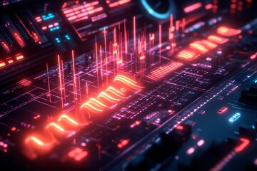 AI music composition interface with illuminated controls creates dynamic soundscapes for innovative musical projects