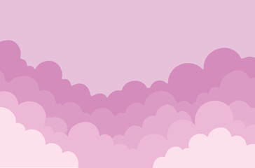 A simple and clean vector illustration of a bright pink sky with soft white clouds