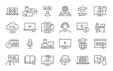 Online Training web icons in line style. Education, seminar, online test, webinar, course, distance learning collection. Vector illustration.
