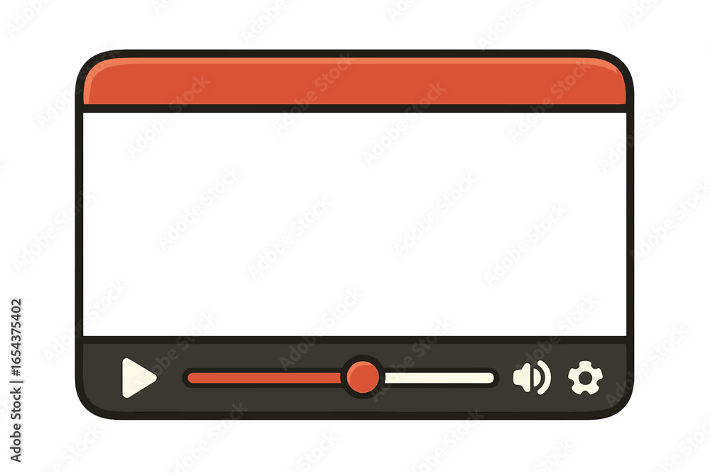 Poster vector illustration of a video player window interface. unbranded media player mock-up with a transp